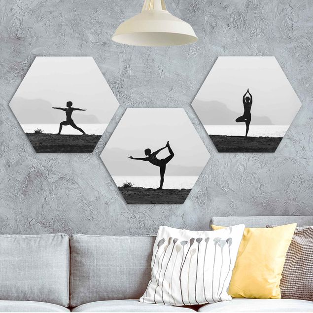 Hexagons Aluminium Dibond schilderijen - 3-delig Yoga Trio
