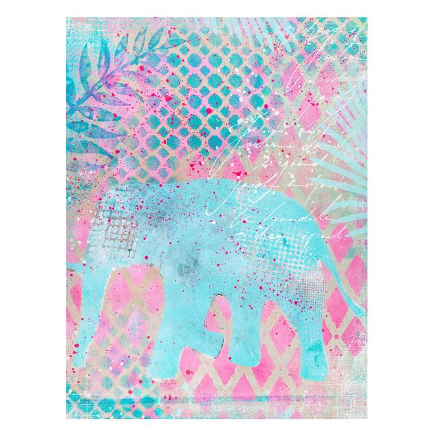 Magneetborden Colourful Collage - Elephant In Blue And Pink
