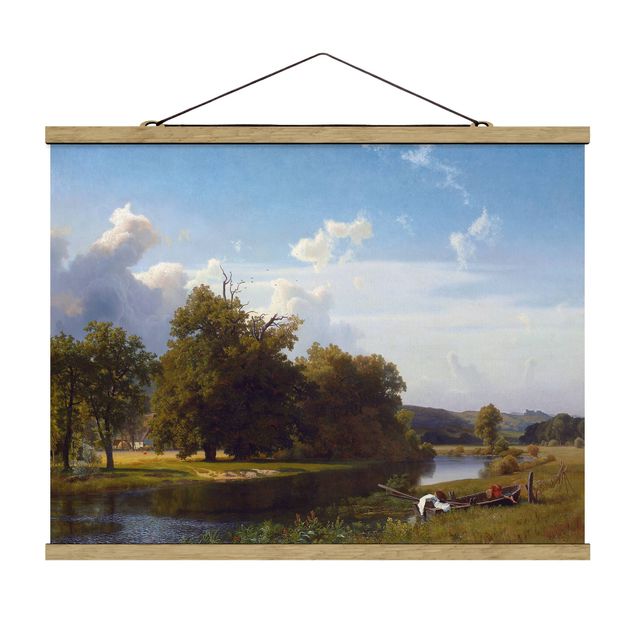 Stoffen schilderij met posterlijst Albert Bierstadt - A River Landscape, Westphalia