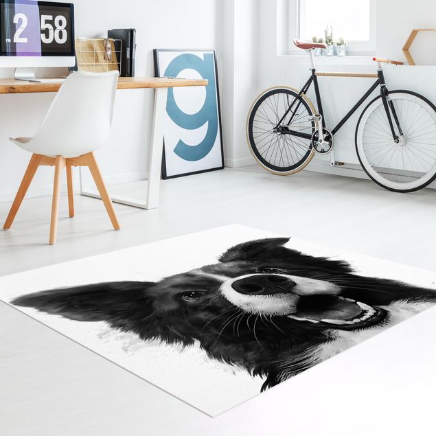 zwart wit kleed Illustration Dog Border Collie Black And White Painting