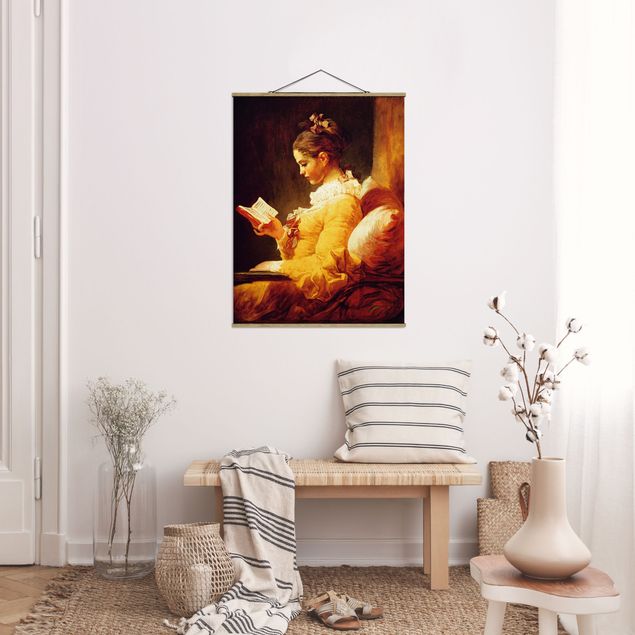 Stoffen schilderij met posterlijst Jean Honoré Fragonard - Young Girl Reading