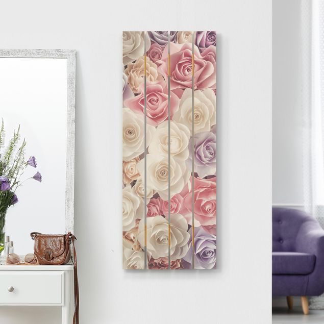 Houten schilderijen op plank Pastel Paper Art Roses