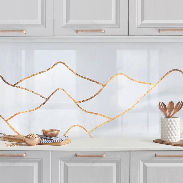 Achterwand voor keuken patroon Watercolour Mountains White Gold