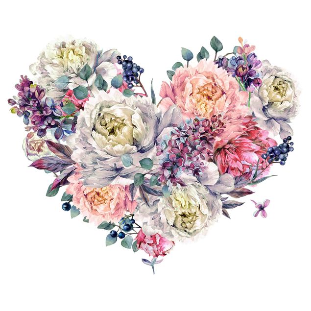 Muurstickers liefde Watercolour Heart Blossoms Bouquet XXL