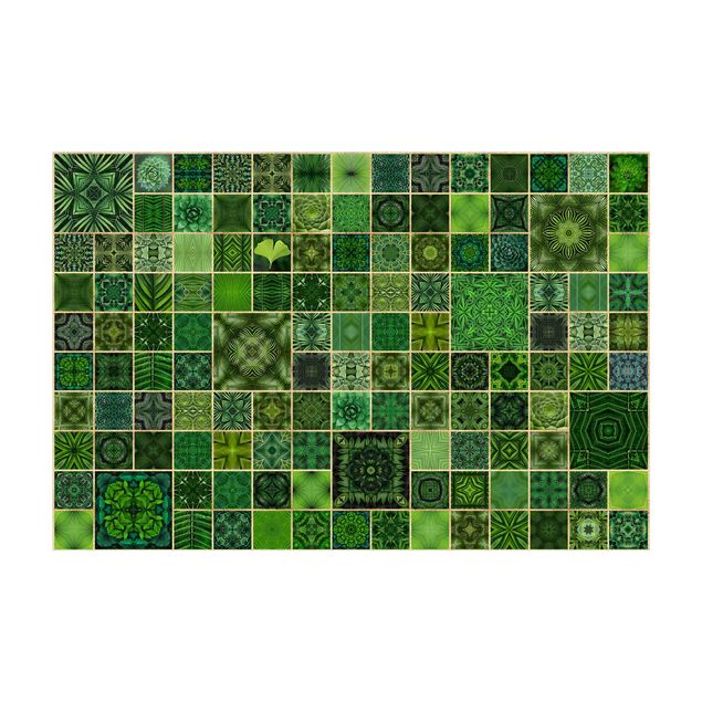 groen vloerkleed Green Jungle Tiles With Golden Shimmer