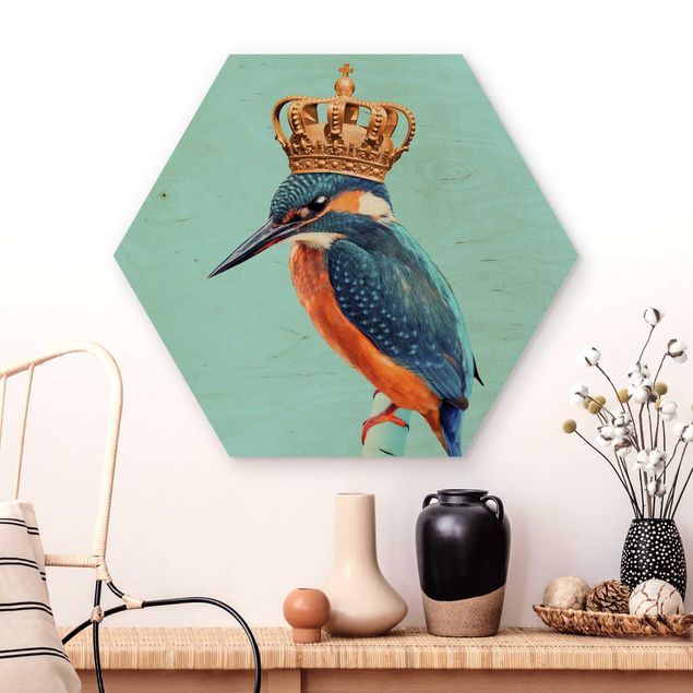 Hexagons houten schilderijen Kingfisher With Crown