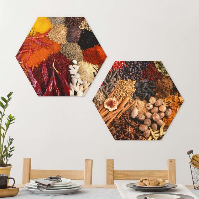 Hexagons Aluminium Dibond schilderijen - 2-delig Exotic Spices