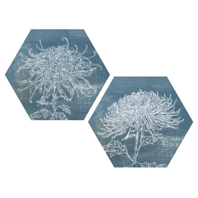 Hexagons Forex schilderijen - 2-delig Indigo Plant Set I