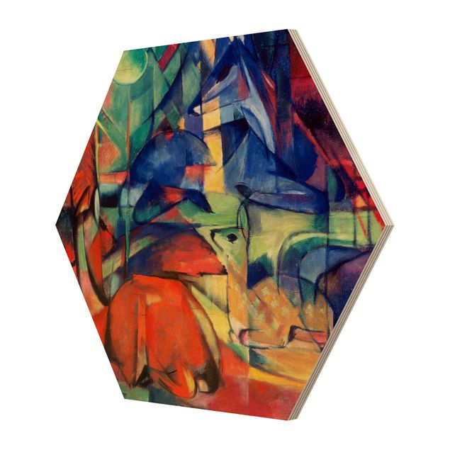 Hexagons houten schilderijen Franz Marc - Deer In The Forest