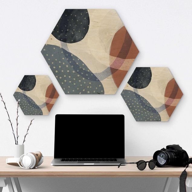 Hexagons houten schilderijen Orbit With Dots I