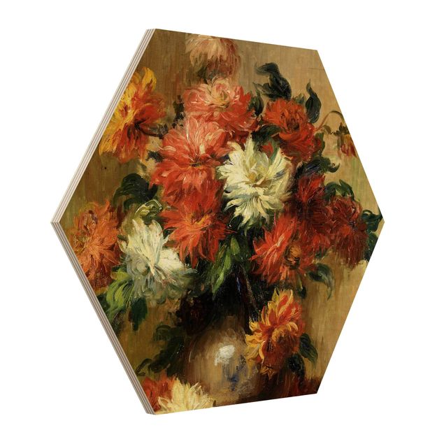 Hexagons houten schilderijen Auguste Renoir - Still Life with Dahlias
