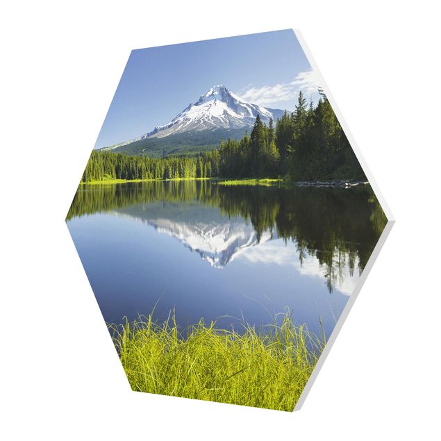Hexagons Forex schilderijen Volcano With Water Reflection