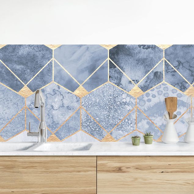 Achterwand voor keuken patroon Blue Geometry Golden Art Deco