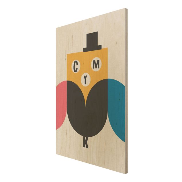 Houten schilderijen CMYK Owl Graphic Art