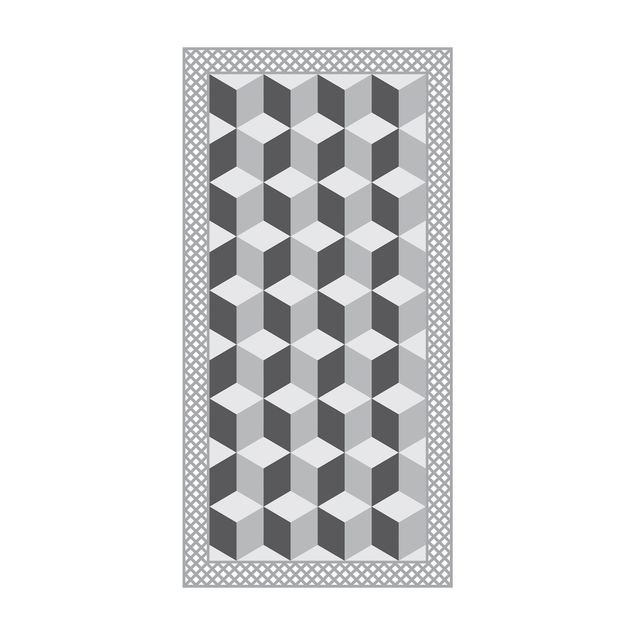 vloerkleed lichtgrijs Geometrical Tiles Illusion Of Stairs In Grey With Border