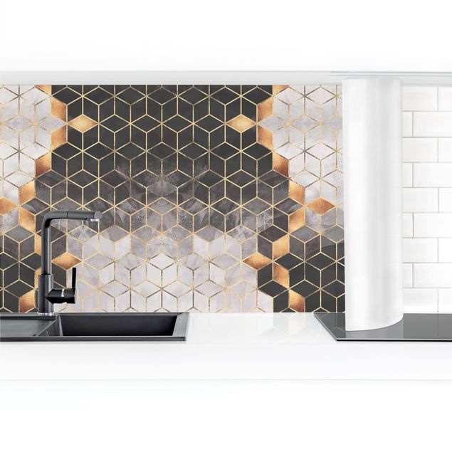 Achterwand in keuken Black And White Golden Geometry II