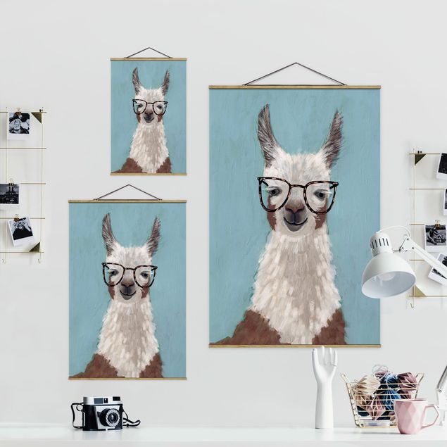 Stoffen schilderij met posterlijst Lama With Glasses II