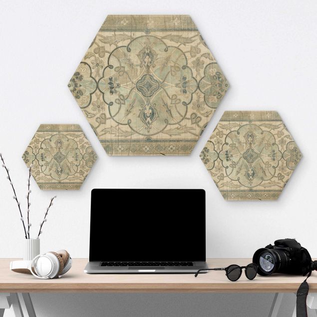 Hexagons houten schilderijen Wood Panels Persian Vintage II