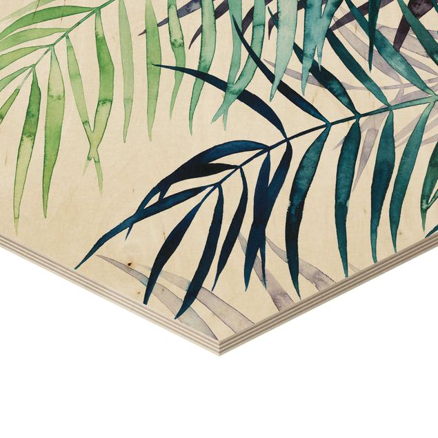 Hexagons houten schilderijen Exotic Foliage - Palme