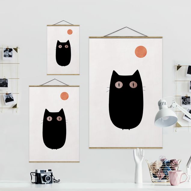 Stoffen schilderij met posterlijst Black Cat Illustration