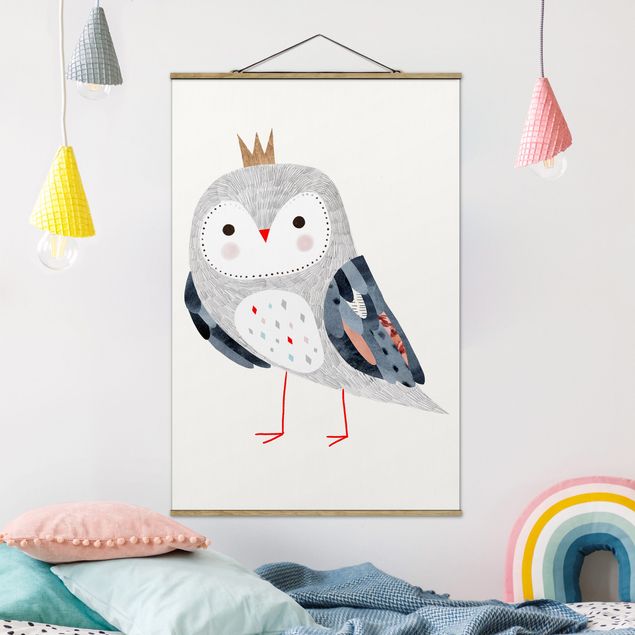 Stoffen schilderij met posterlijst Crowned Owl Light
