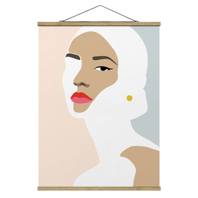 Stoffen schilderij met posterlijst Line Art Portrait Woman Pastel Grey