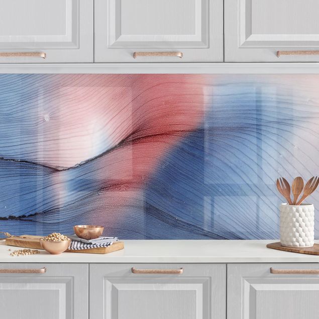 Achterwand voor keuken abstract Melierter Farbtanz in Blau mit Rot