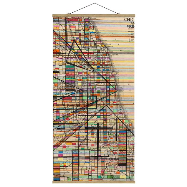 Stoffen schilderij met posterlijst Modern Map Of Chicago