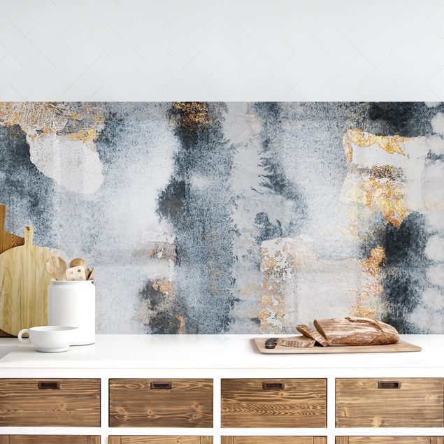 Achterwand voor keuken patroon Abstract Watercolour With Gold