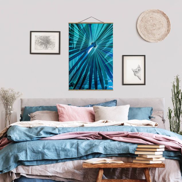 Stoffen schilderij met posterlijst Tropical Plants Palm Leaf In Turquoise