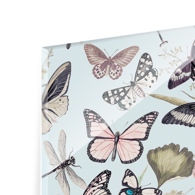 Spatscherm keuken Vintage Collage - Schmetterlinge und Libellen