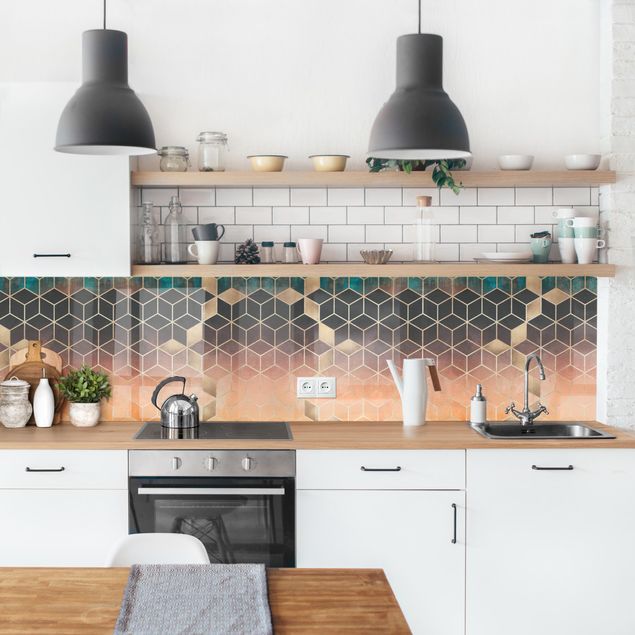 Achterwand voor keuken abstract Turquoise Rosé Golden Geometry II