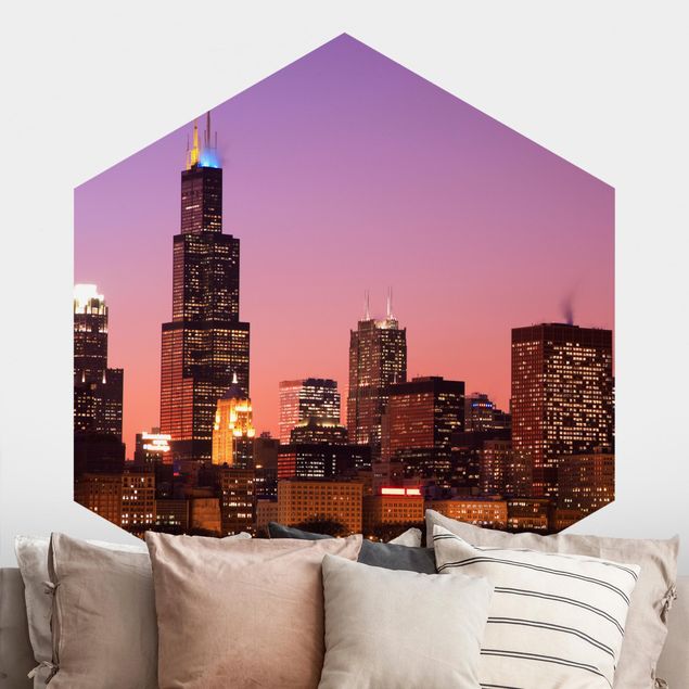 Hexagon Behang Chicago Skyline