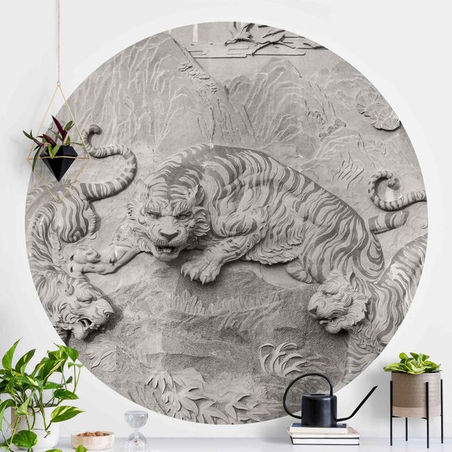 Behangcirkel Chinoiserie Tiger In Stone Look
