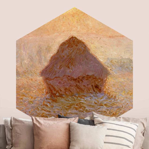 Hexagon Behang Claude Monet - Haystack In The Mist