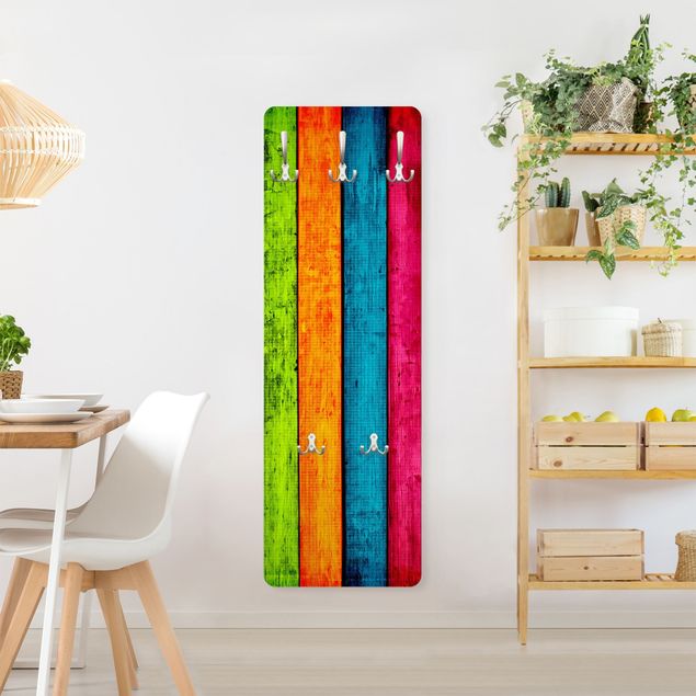 Wandkapstokken houten paneel Colourful Palisade