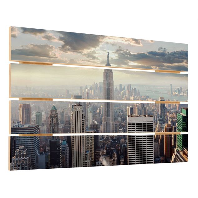 Houten schilderijen op plank Sunrise In New York