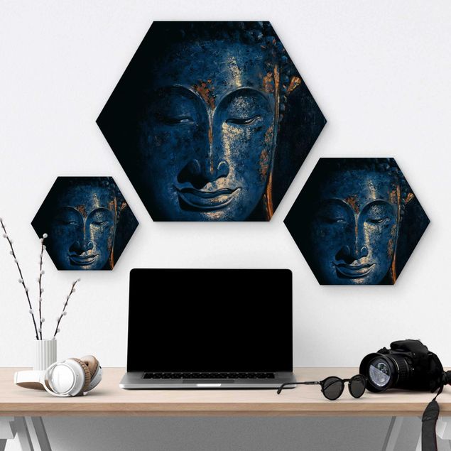 Hexagons houten schilderijen Delhi Buddha