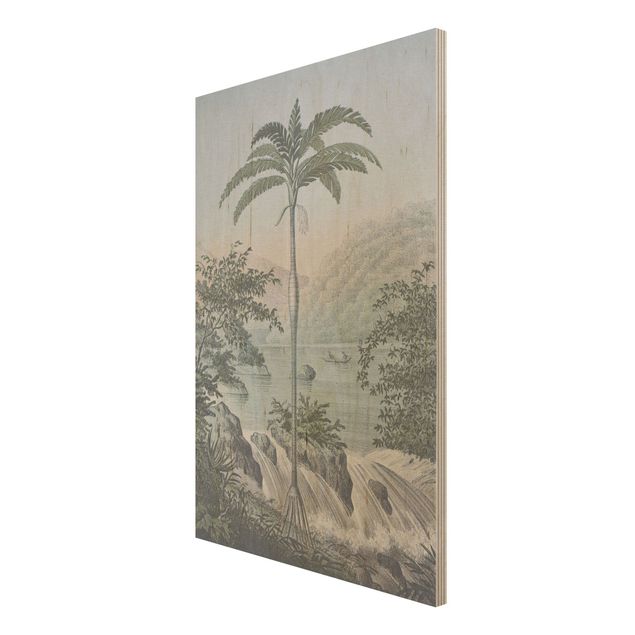 Houten schilderijen Vintage Illustration - Landscape With Palm Tree