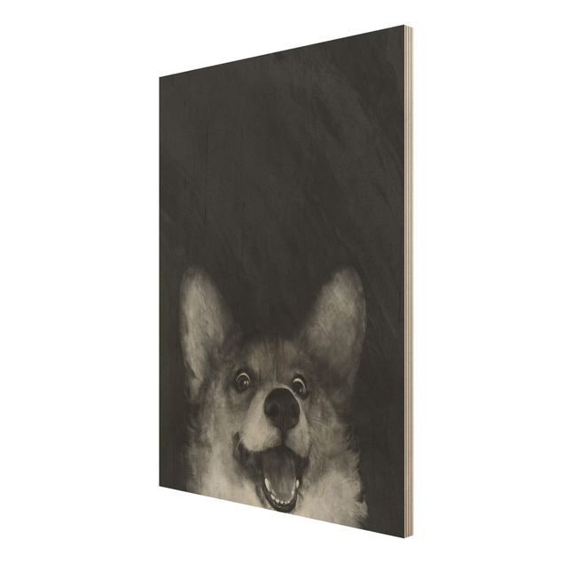 Houten schilderijen Illustration Dog Corgi Paintig Black And White