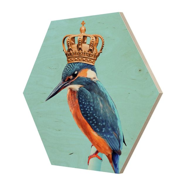 Hexagons houten schilderijen Kingfisher With Crown