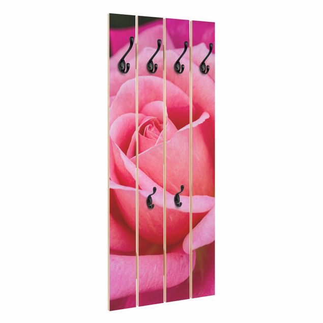 Wandkapstokken houten pallet Pink Rose Flowers Green Backdrop