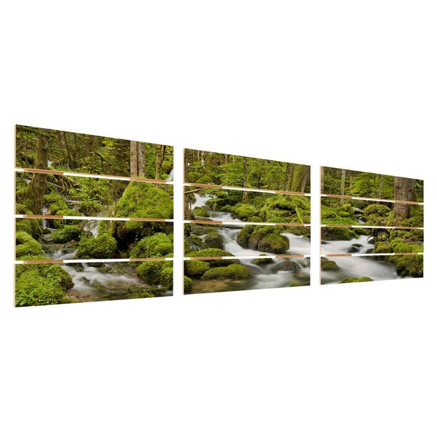 Houten schilderijen op plank - 3-delig Mossy Stones Switzerland