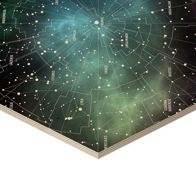 Hexagons houten schilderijen Stellar Constellation Map Galactic Nebula