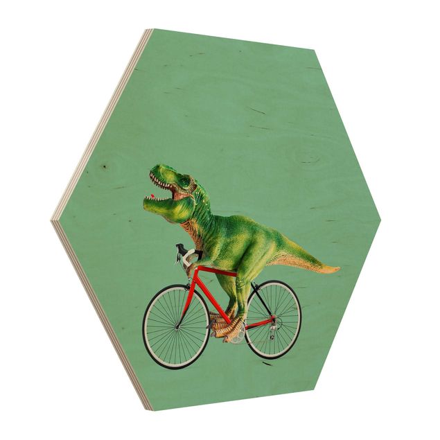 Hexagons houten schilderijen Dinosaur With Bicycle