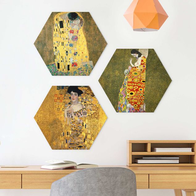 Hexagons Forex schilderijen - 3-delig Gustav Klimt - Portraits