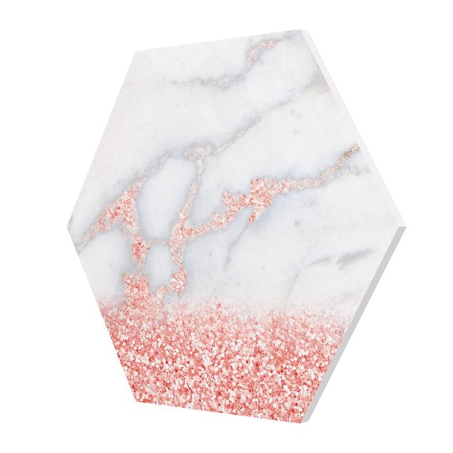 Hexagons Forex schilderijen Marble Optics With Pink Confetti
