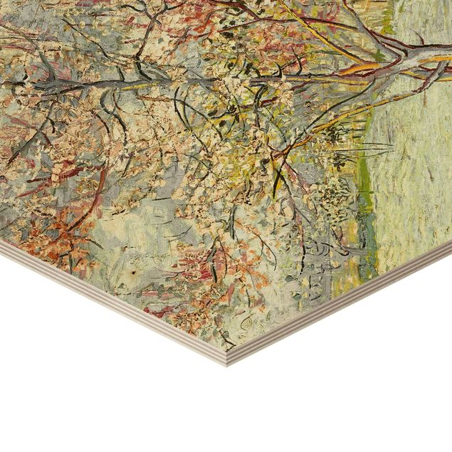 Hexagons houten schilderijen Vincent van Gogh - Flowering Peach Trees