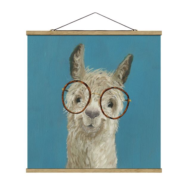 Stoffen schilderij met posterlijst Lama With Glasses I