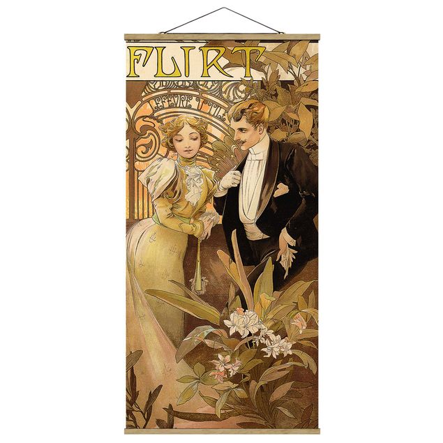 Stoffen schilderij met posterlijst Alfons Mucha - Advertising Poster For Flirt Biscuits